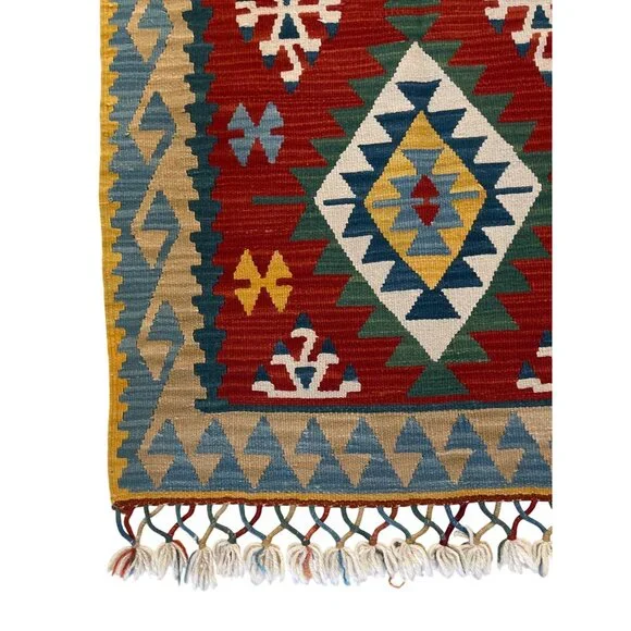 Handwoven Afghan Kilim Runner Rug Geometric 3" x 8" - Picture 4 of 4